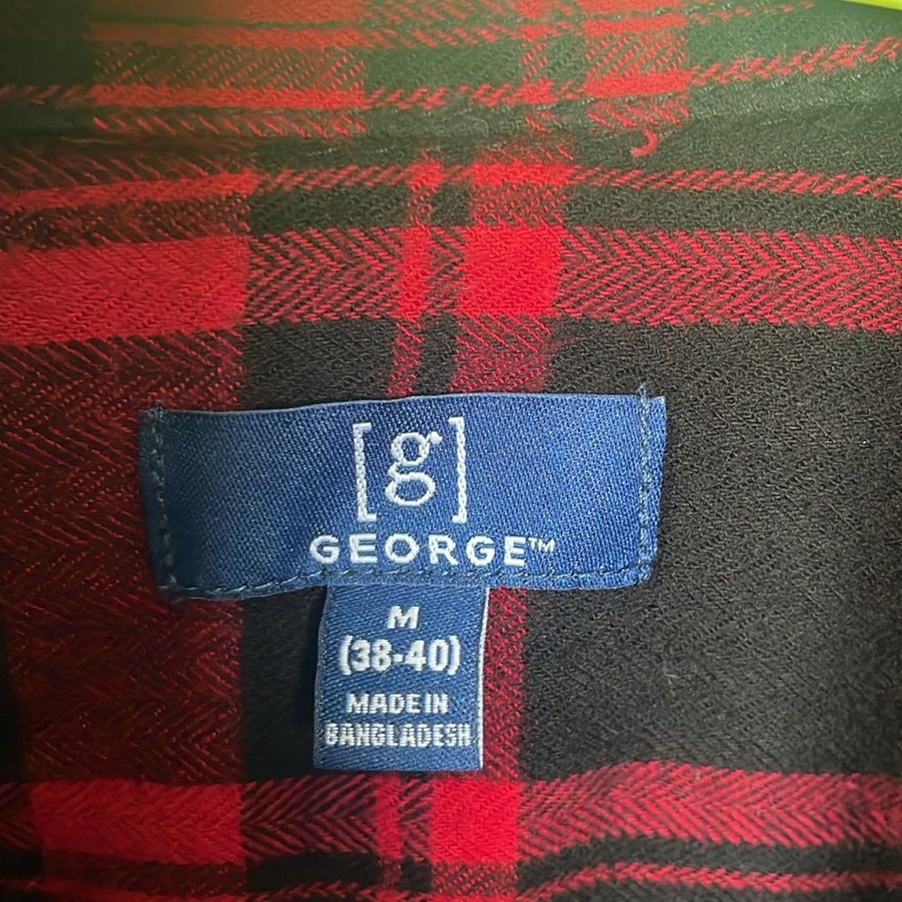 George Men’s M Red Black Plaid Button Down Flannel Style Shirt gorp rugged emo - Picture 3 of 6